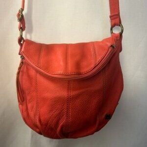 The Sak Orange Leather Crossbody Bag Flap Zip Pocket Adjustable Strap - READ